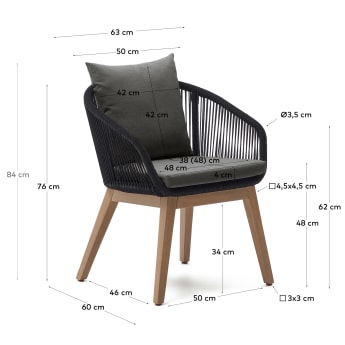Portalo chair in black cord with solid acacia wood legs - sizes