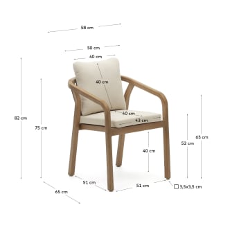 Krzesło sztaplowane Malaret z litego drewna eukaliptusowego i beżowej liny FSC 100% - rozmiary