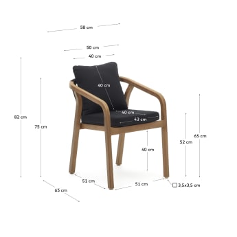 Malaret stackable chair in solid eucalyptus and black cord, FSC - sizes