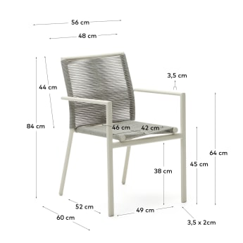 Cadeira de exterior empilhável Culip de corda e alumínio branco - tamanhos