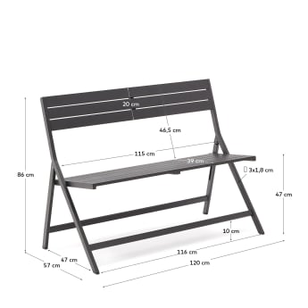 Folding outdoor Bench torreta made of aluminum with dark grey finish - sizes