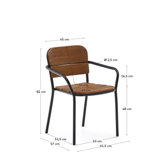 Krzesło Algueret z litego drewna eukaliptusowego, naturalne wykończenie, czarny aluminium, FSC 100% - rozmiary
