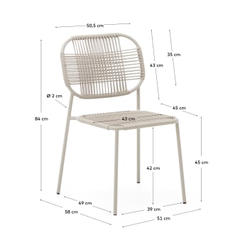 Talaier stackable outdoor chair  made of synthetic rope and galvanized steel in beige fini - sizes