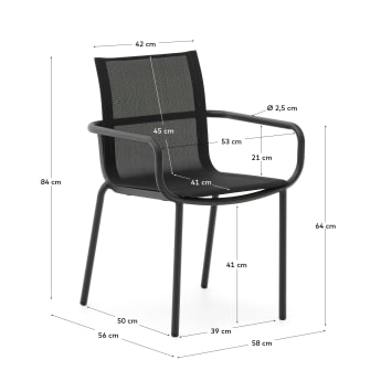 Chaise empilable d'extérieur Galdana en aluminium avec finition gris foncé - dimensions