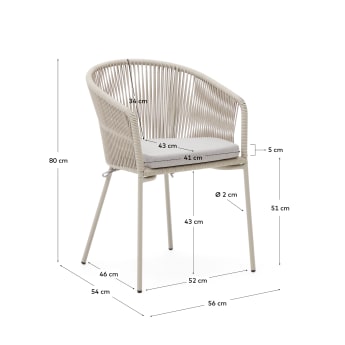 Yanet chair with synthetic rope in ecru and galvanized steel legs - sizes
