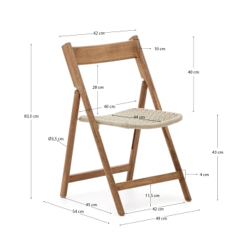 Cadira plegable Dandara, fusta massissa d'acàcia i estructura d'acer amb corda blanc FSC 100% - mides