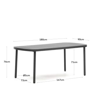 Tavolo da esterno Joncols in alluminio verniciato grigio 180 x 90 cm - dimensioni