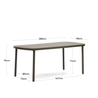 Τραπέζι εξωτερικού χώρου Joncols, αλουμίνιο σε πράσινο φινίρισμα, 180x90εκ - μεγέθη