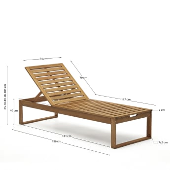 Chaise longue de jardin Sulamita en bois d'acacia FSC 100% - dimensions