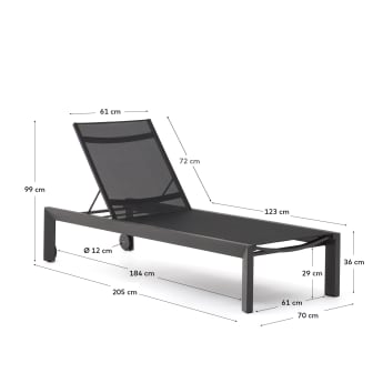 Chaise longue Canutells en aluminium avec finition gris foncé - dimensions
