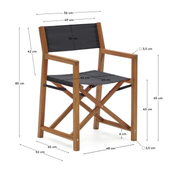 Chaise de jardin pliante Thianna noire et en bois d'acacia FSC 100% - dimensions