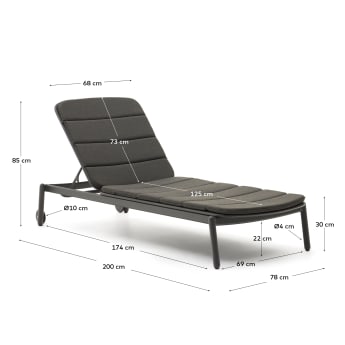 Ligstoel voor buiten Marcona van aluminium met een zwart geverfde afwerking - maten