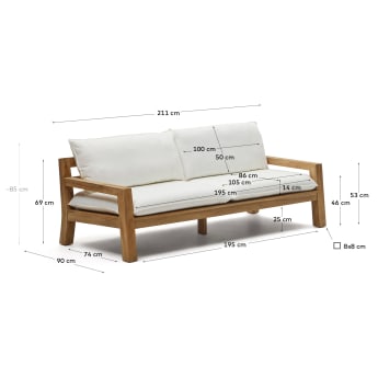 Sofa Forcanera 3-osobowa z litego drewna tekowego 211 cm - rozmiary