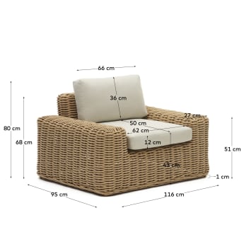 Portlligat polyrattan outdoor armchair in a natural finish - sizes