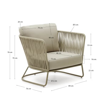 Saconca outdoor armchair made of cord and green galvanised steel - sizes