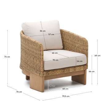 Xoriguer armchair in synthetic rattan and 100% FSC solid eucalyptus wood - sizes