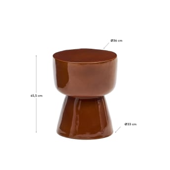 Ogrodowy stolik pomocniczy Mesquida z ceramiki, o wykończeniu szkliwionej terakoty Ø 35 cm - rozmiary