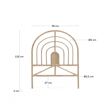 Tête de lit Sundberg en rotin finition naturelle pour lit de 90 cm - dimensions