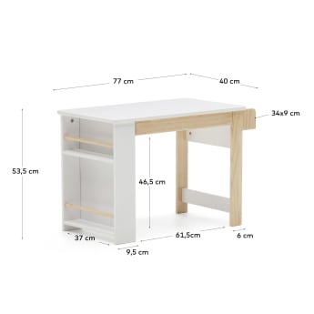 Serwa desk in white MDF and solid pine legs and details - sizes