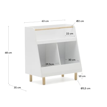 Serwa bookcase in white MDF with solid pine legs and bar - sizes