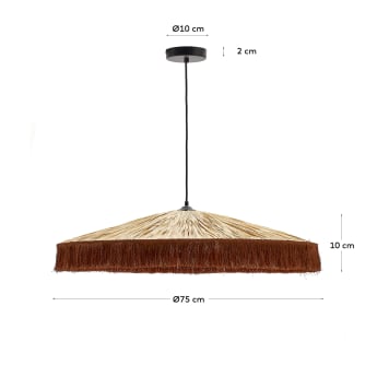 Pollensa ceiling lamp in natural raffia and terracotta fringes, Ø 75 cm - sizes