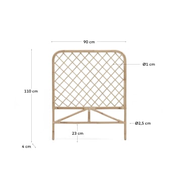 Testiera Citlalli in rattan finitura naturale per letto da 90 cm - dimensioni