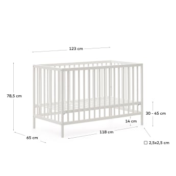 Shantal solid ash wood cot in white finish, 60 x 120 cm - sizes