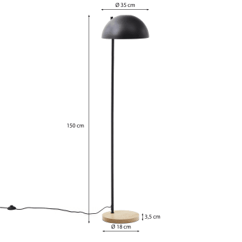 Stojąca lampa Catlar z drewna jesionowego i metalu w czarnym wykończeniu - rozmiary