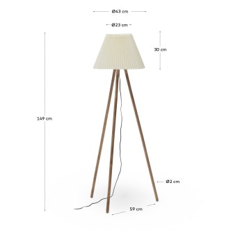 Lampa podłogowa Benicarlo z drewna kauczukowego w kolorze naturalnym i beżowym - rozmiary