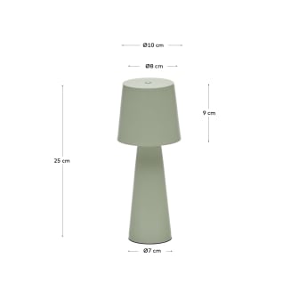 Lampe de table petit format Arenys en métal peint turquoise prise - dimensions