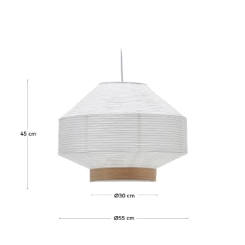 Pantalla para lámpara de techo Hila de papel blanco y chapa de madera natural Ø 55 cm - tamaños