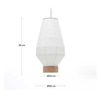 Lampenkap Hila voor plafondlamp van wit papier en natuurlijk houtfineer Ø 30 cm - maten