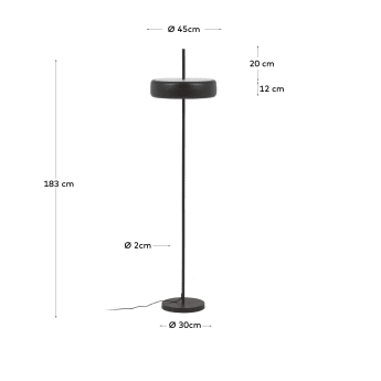Francisca floor lamp in metal with a glass and black finish UK adapter - dimensions