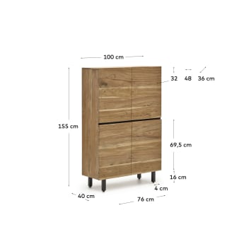 Aparador Uxue 4 puertas de madera maciza de acacia con acabado natural 100 x 155 cm - tamaños