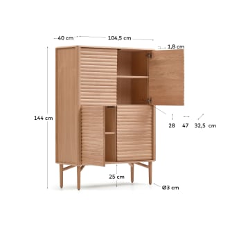 Buffet haut Lenon 4 portes en bois et placage de chêne 104,5 x 144 cm FSC MIX Credit - dimensions