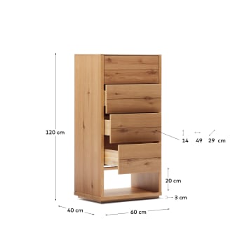 Alguema chest of drawers with 4 drawers in oak wood veneer with natural finish, 60 x 120 cm - sizes