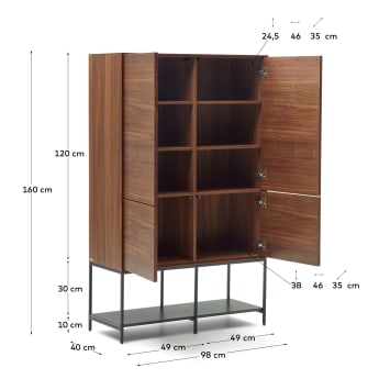 Vedrana Highboard 4 Türen aus Nussholzfurnier und Stahlbeine in Schwarz 97,5 x 160 cm - Größen