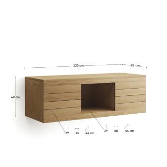 Mueble de baño Yenit de madera maciza de teca con acabado natural 120 x 45 cm - tamaños