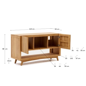 Mueble de baño Kuveni de madera maciza de teca con acabado natural 140 x 50 cm - tamaños