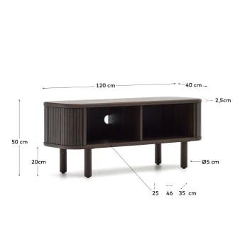 Mailen-tv-meubel met 2 deuren van essenfineer met een donkere afwerking 120 x 50 cm - maten
