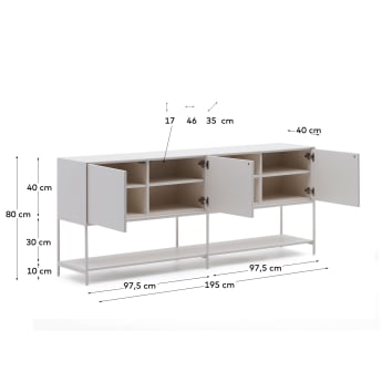 Vedrana 3-door sideboard white lacquered MDF 195 x 80 cm - sizes