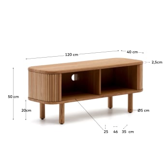 Mailen-tv-meubel met 2 deuren van essenfineer met een natuurlijke afwerking 120 x 50 cm - maten