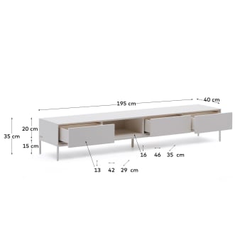 Meuble de TV Vedrana 3 tiroirs DM laqué blanc 195 x 35 cm - dimensions