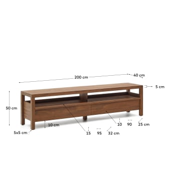 Mueble TV Sashi de madera maciza de teca 200 x 40 cm - tamaños