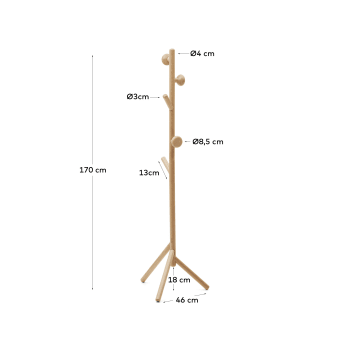 Nadue coat rack in solid beech wood with natural finish 170 cm - sizes