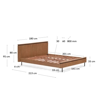 Licia bed made from solid mango wood and black painted metal, for a 160 x 200 cm mattress - sizes
