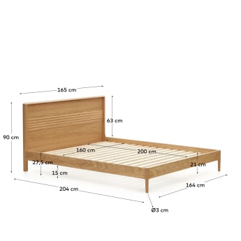 Lenon oak wood and veneer bed for 160 x 200 cm mattress, FSC MIX Credit - sizes