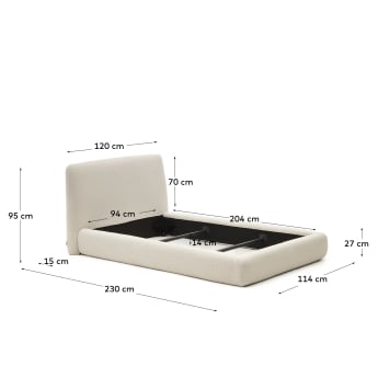 Martina bed with off-white bouclé removable cover for 90 x 200 cm mattress - sizes