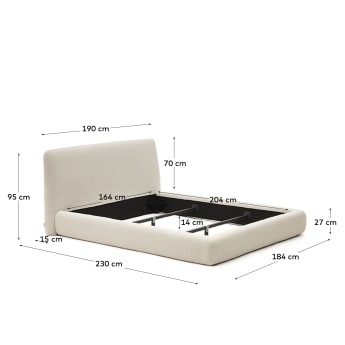 Martina bed with off-white bouclé removable cover for 160 x 200 cm mattress - sizes