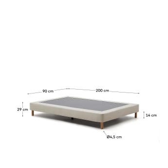 Ofelia base with beige removable cover and solid beech wooden legs for a 90 x 200 cm mattress - sizes
